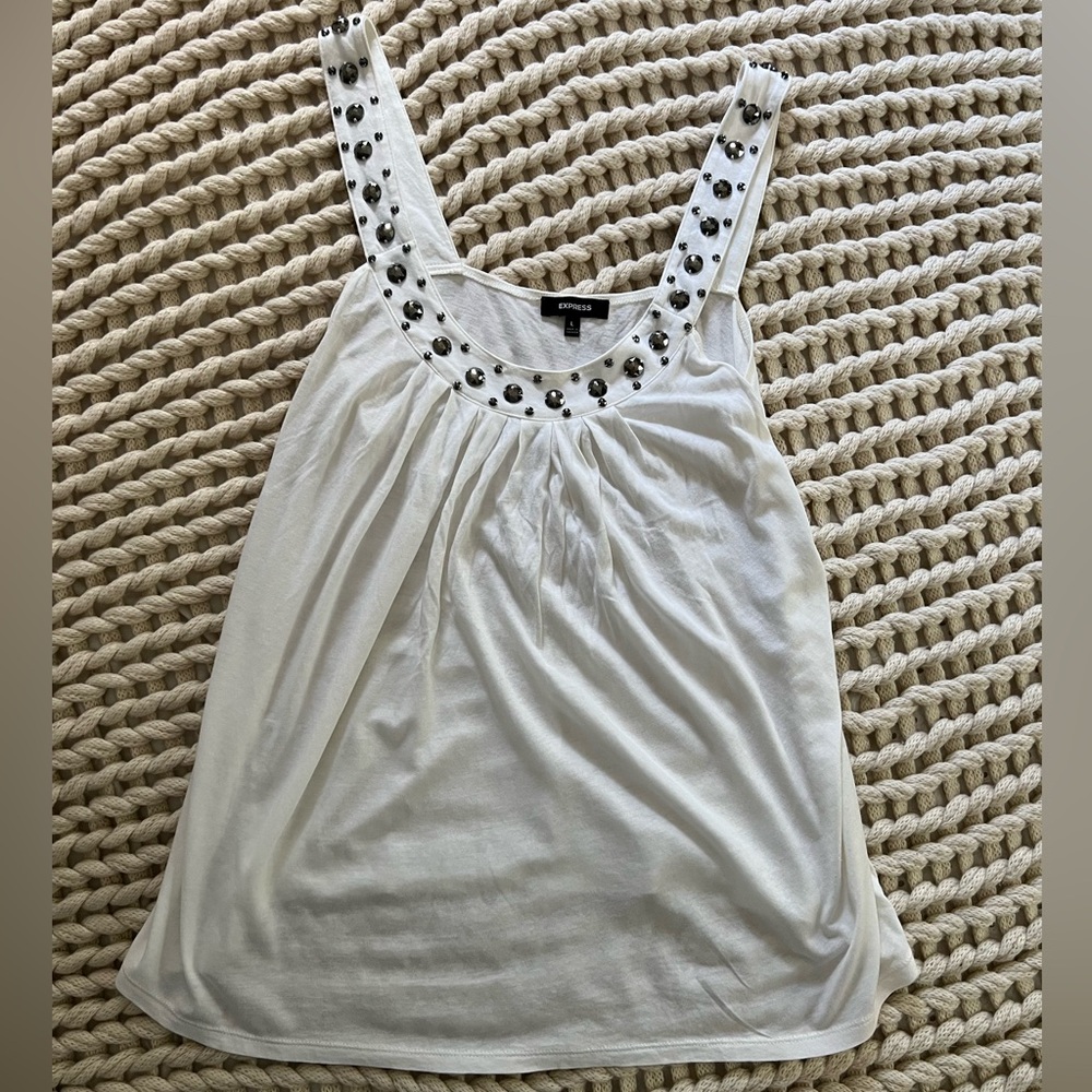 Express size large flowy white tank with studs